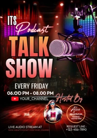 Black Neon Talk Show Podcast A4 template