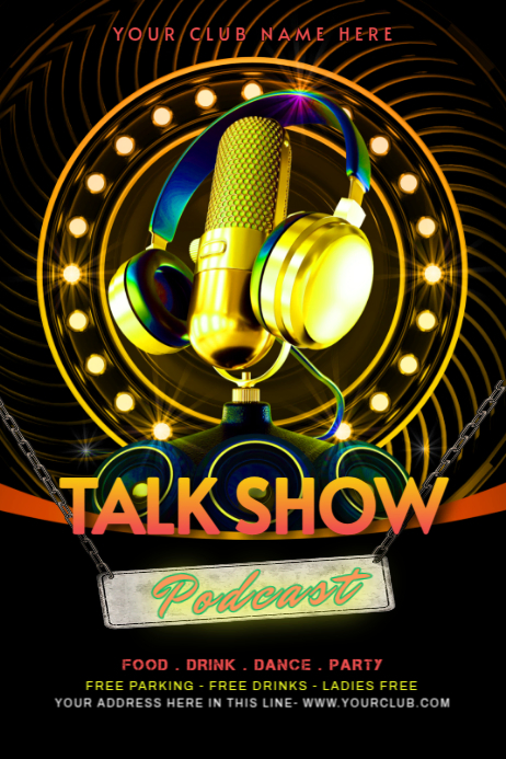 Black Neon Talk Show Podcast Poster Template | PosterMyWall