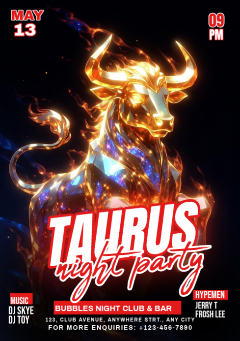 Black Neon Taurus Night Party A3 Templat | PosterMyWall