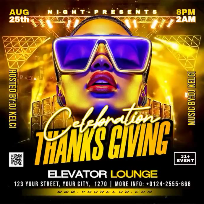 Black Neon Thanksgiving Nightclub Party Instagram Post Video Template ...