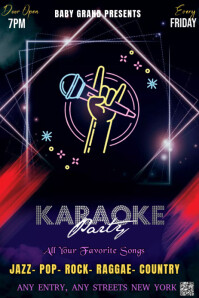 Black Neon The Image Is A Vibrant, Neon-themed Flyer For A "karaoke Party" Pinterest Graphic template