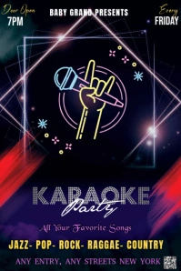 Black Neon The Image Is A Vibrant, Neon-themed Flyer For A "karaoke Party" Pinterest Graphic template