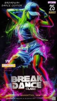 Black Neon This Image Is A Dynamic And Colorful Flyer For A "break Dance Class" Instagram Story Instagram-verhaal template