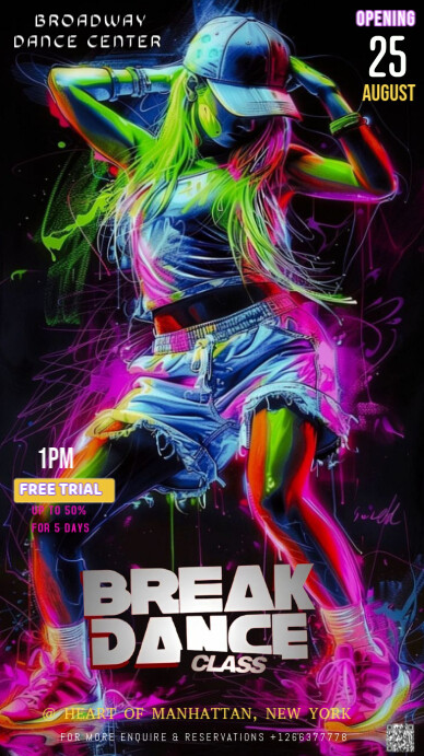 Black Neon This Image Is A Dynamic And Colorful Flyer For A "break Dance Class" Instagram Story Indaba yaku-Instagram template