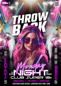 Black Neon Throwback Nightclub Event A4 template