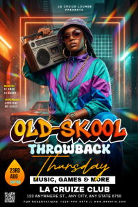 Black Neon Throwback Party Poster Póster template