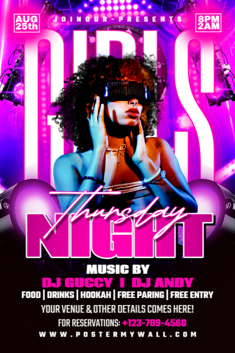 Black Neon Thursday Girls Night Banner 4' × 6' Template | PosterMyWall