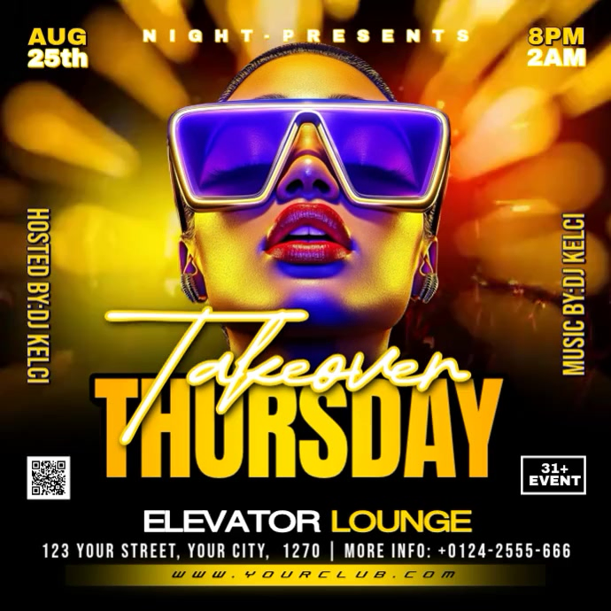 Black Neon Thursday Nightclub Party Instagram Post Video Template ...