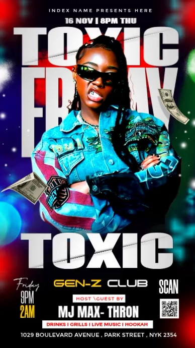 Plantilla de Black neon toxic club night party | PosterMyWall