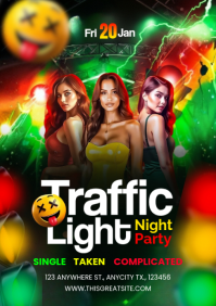 Black Neon Traffic Light Night Party A4 template