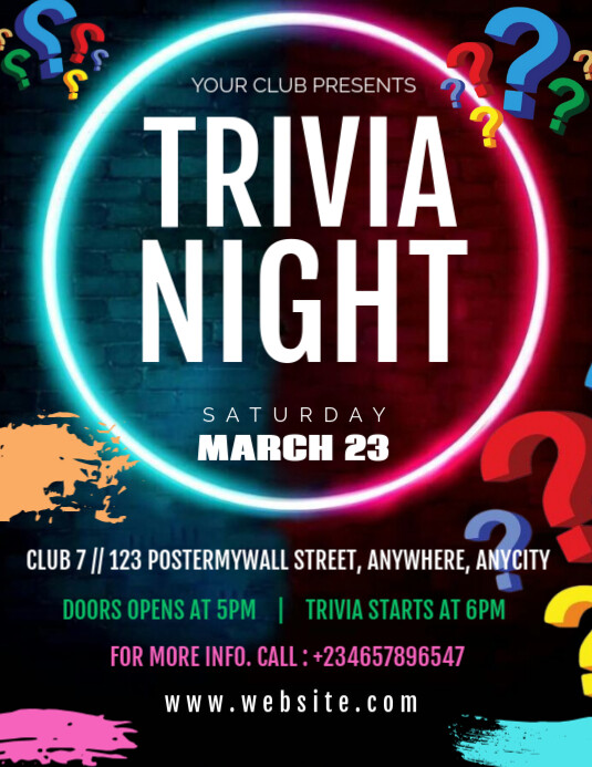 Black Neon Trivia Night Flyer (us Letter) Template | PosterMyWall
