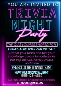 Black Neon Trivia Night Party A6 template