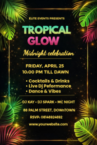 Black Neon Tropical Glow Party Pinterest Graphic template