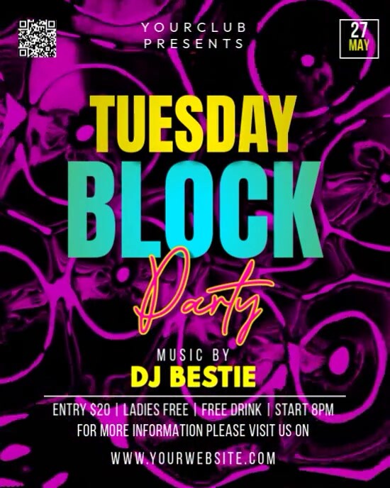 Szablon Black Neon Tuesday Block Party Instagram Portrait | PosterMyWall