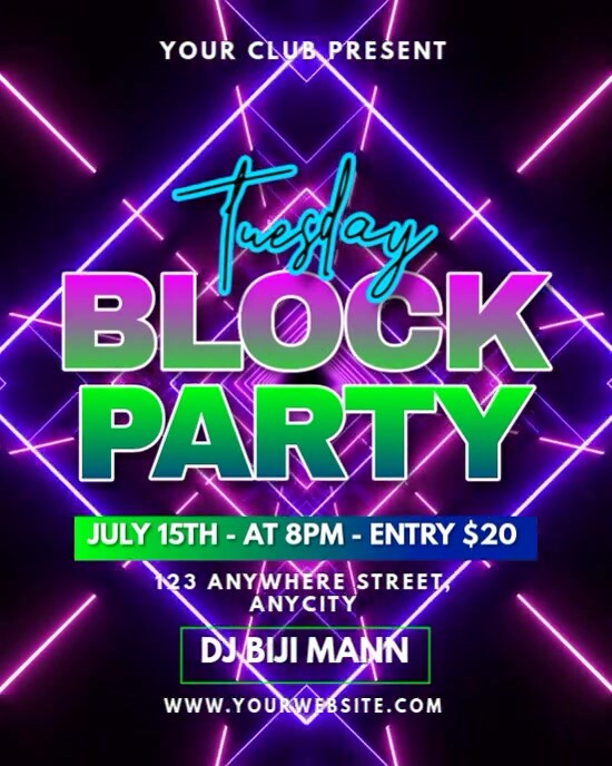 Black Neon Tuesday Block Party Instagram Portrait Template | PosterMyWall