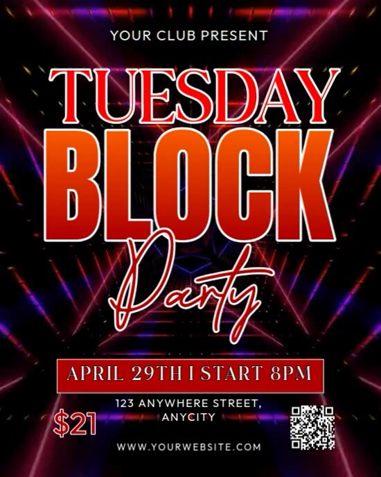 Black Neon Tuesday Block Party Instagram Portrait Templat | PosterMyWall