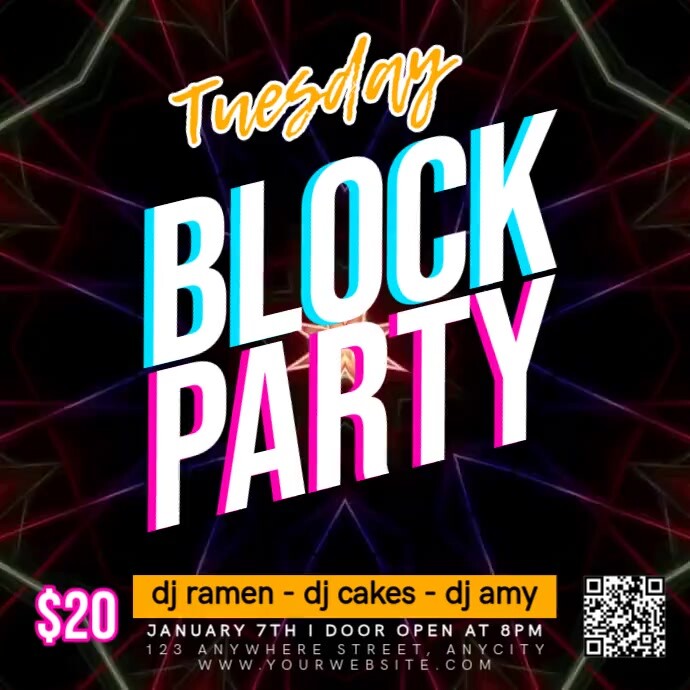 Plantilla de Black Neon Tuesday Block Party Pos Instagram | PosterMyWall