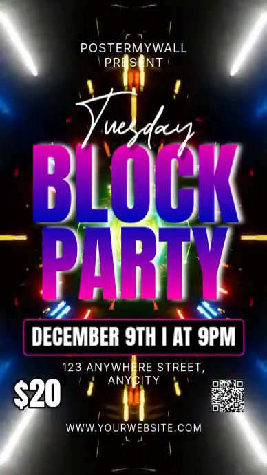 Black Neon Tuesday Block Party Reel Instagram Template | PosterMyWall
