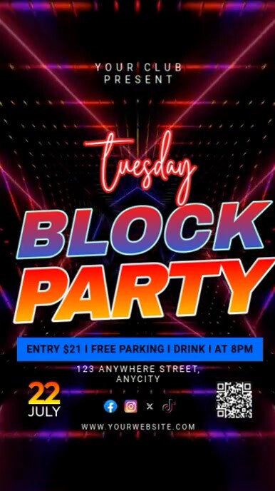 Black Neon Tuesday Block Party Reel Instagram template