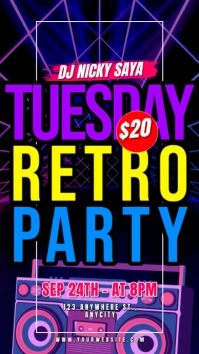 Black Neon Tuesday Retro Party Tampilan Digit Digital Display (9:16) template