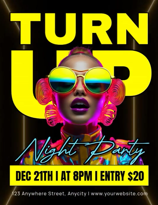 Copy of Black Neon Turn Up Night Party Flyer (us Letter) | PosterMyWall