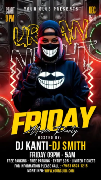Black Neon Urban Night Music Party Instagram Story Video template