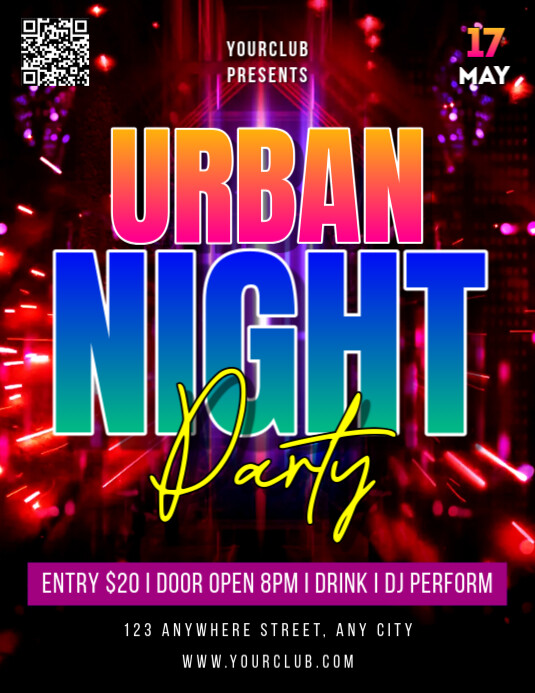 Black Neon Urban Night Party Pamflet (letter As) Flyer (US Letter) template