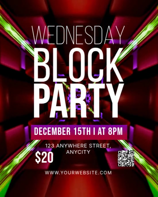 Black Neon Wednesday Block Party Instagram Portrait Template | PosterMyWall