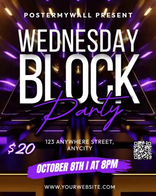 Black Neon Wednesday Block Party Instagram Portrait Template | PosterMyWall
