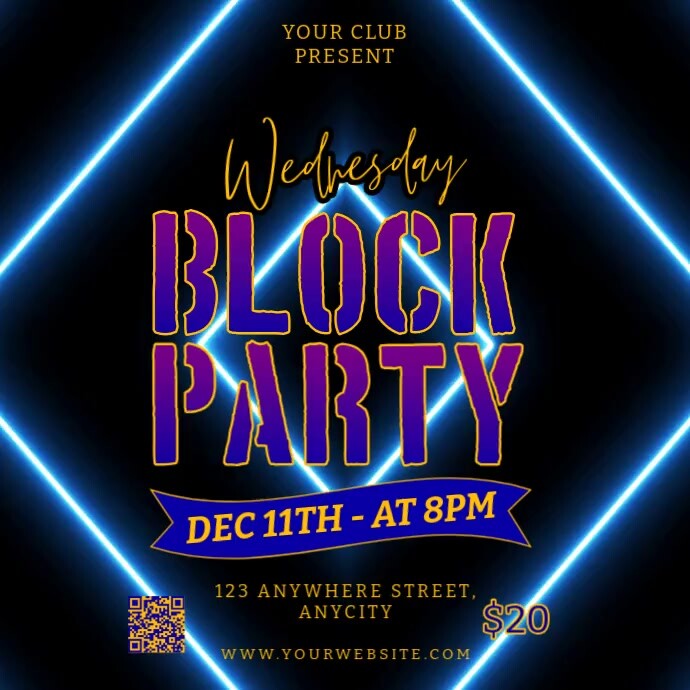 Copy of Black Neon Wednesday Block Party Pos Instagram | PosterMyWall