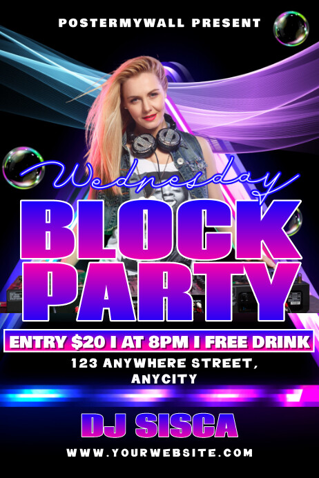 Copy of Black Neon Wednesday Block Party Poster | PosterMyWall
