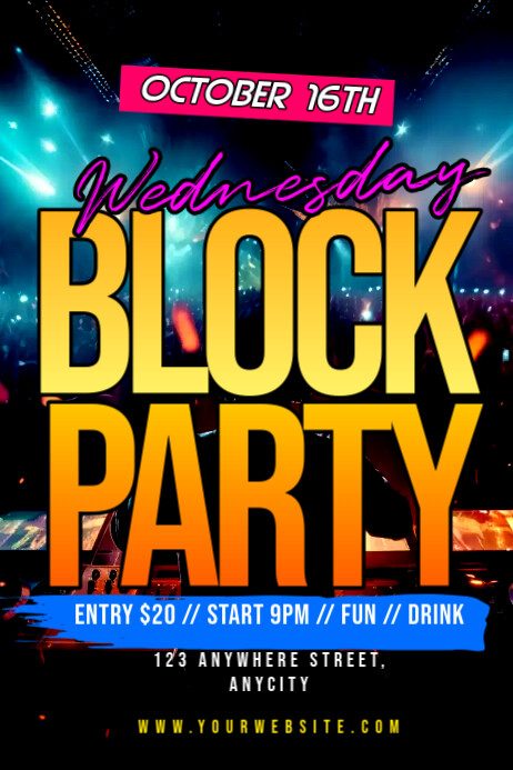 Plantilla de Black Neon Wednesday Block Party Poster | PosterMyWall