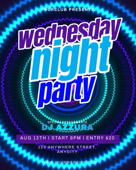 Black Neon Wednesday Night Party Instagram Portrait template
