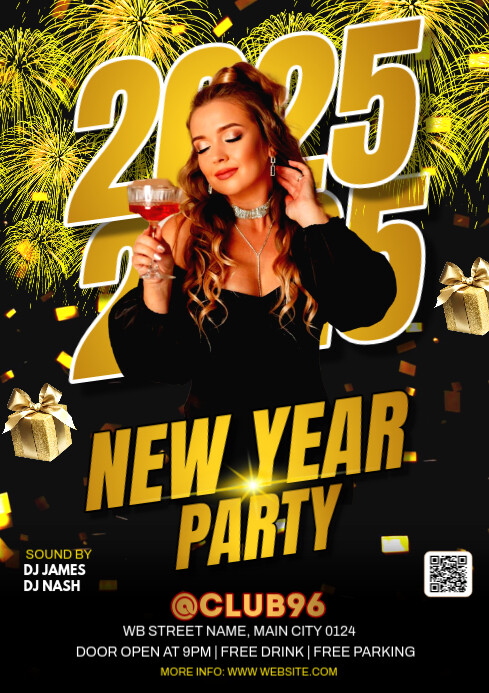 Black New Year Night Party Flyer A2 template