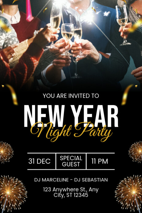 Black New Year Party Poster Template | PosterMyWall
