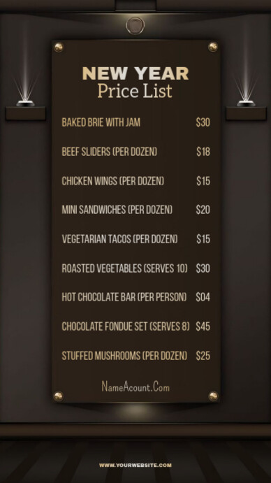 Black New Year Price List Digital Display (9:16) template