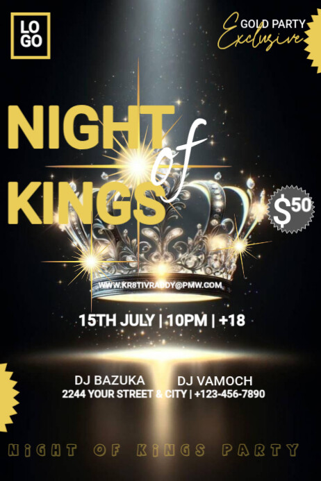 Black  Night Of Kings Party  Poster Plakkaat template