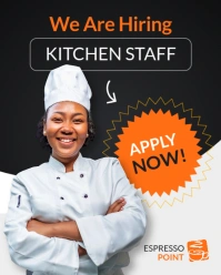 black orange and white Modern Instagram Hiring Template for Kitchen Staff – Restaurant Job Ad Design
