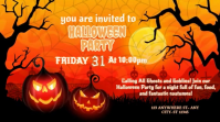 Black Orange Gradient Pumpkins Happy Halloween Invitation card Video Digital Display (16:9) template