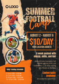 Black Orange Grunge Summer Football Camp Flyer Poster Ad A4 template