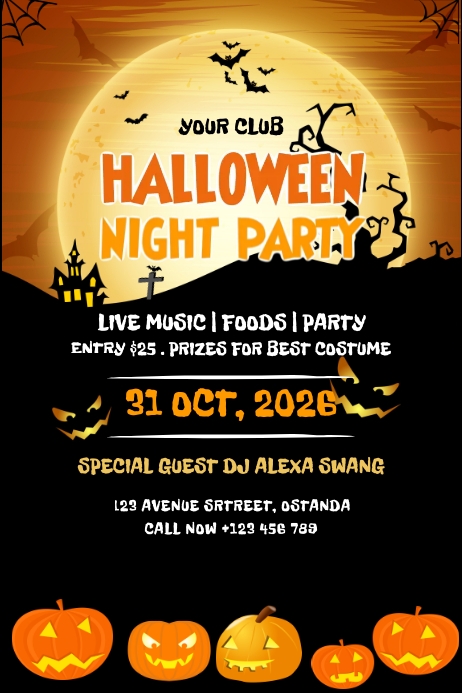 Plantilla de Black Orange Halloween Night Party Banner | PosterMyWall