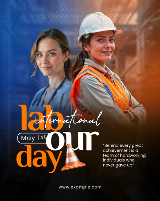 Black Orange Modern & Minimal International Labour Day  Instagram Portrait template