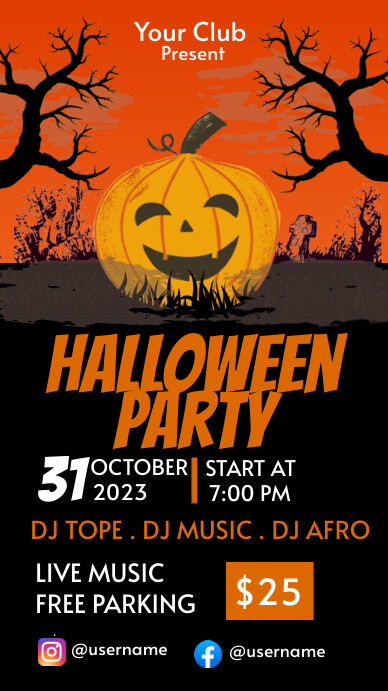 Black Orange Purple Halloween Party Instagram Ekran reklamowy (9:16) template