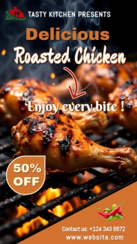 Black Pastel Delicious Roasted Chicken  Instagram Story template