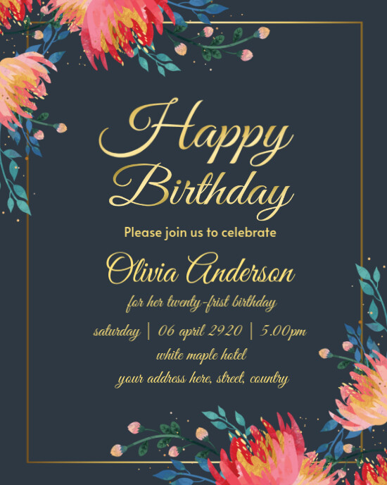 Black Pastel Elegant Birthday Invitation Template Theme Instagram Portrait