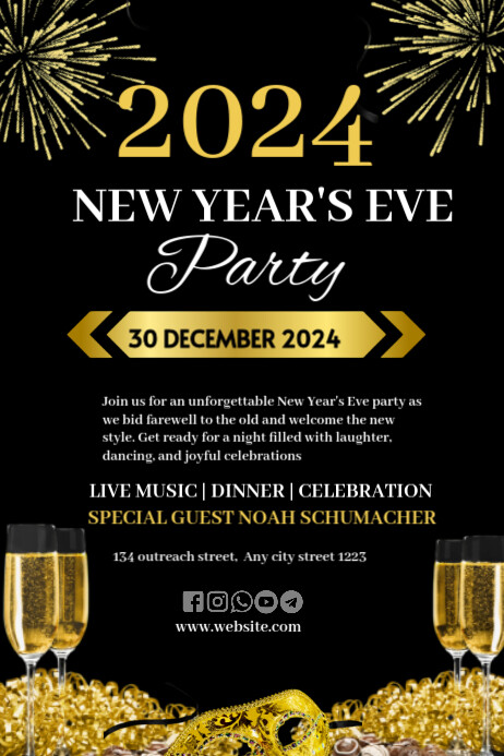 Black Pastel New Year Eve Poster Template | PosterMyWall