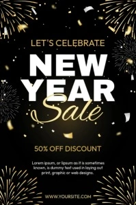 Black Pastel  New Year Sale Video Poster Póster template