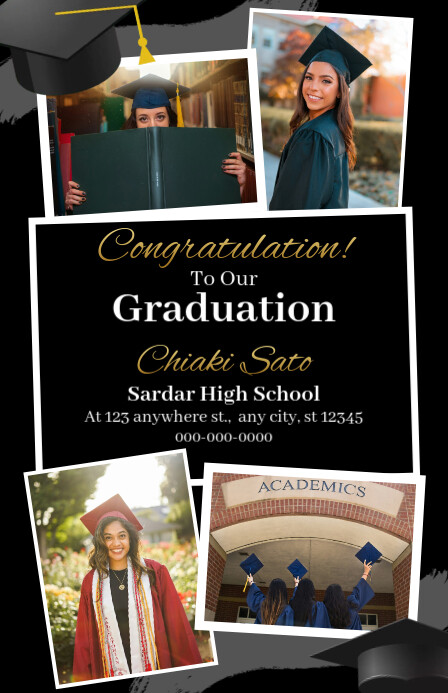 Black Photo Collage Graduation Invitation Half Page Wide template