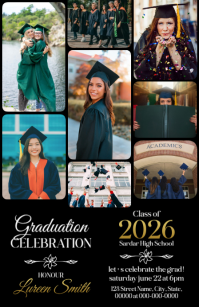 Black Photo Collage Graduation Invitation Half Page Wide template
