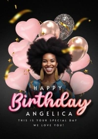 Black Pink  Modern & Minimal Happy Birthday A4 template